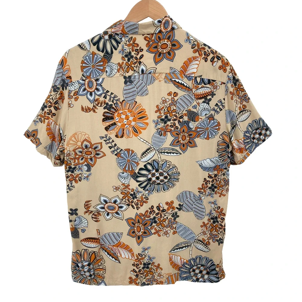 Denim & Flower Ricky Singh Floral Print Button Down Shirt Medium Men's Viscose